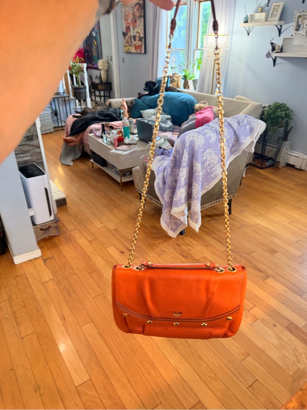 MCM Orange Pebbled Leather two way Chain-Handle Shoulder Bag FLASH SALE - Picture 2 of 10